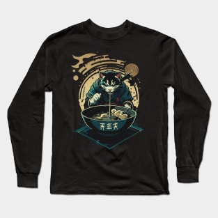 Shogun Ninja Ramen Cat Slurping Noodles Long Sleeve T-Shirt